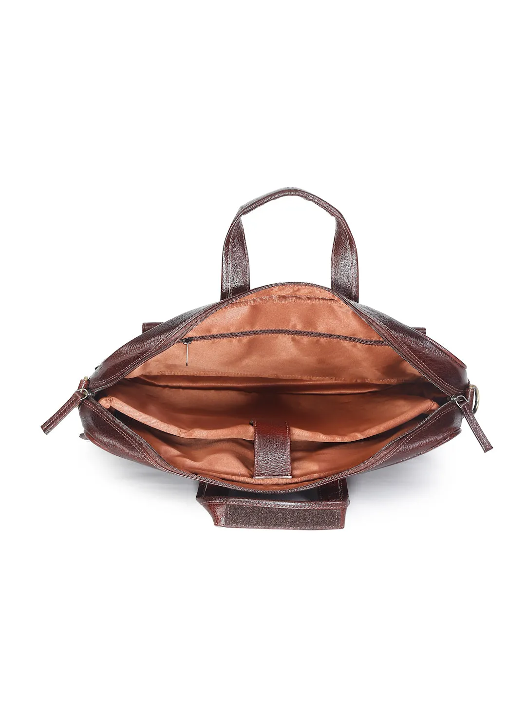 Unisex Brown Solid Genuine Leather Laptop Bag