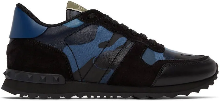 Valentino Garavani Blue & Black Camo Rockrunner Sneakers