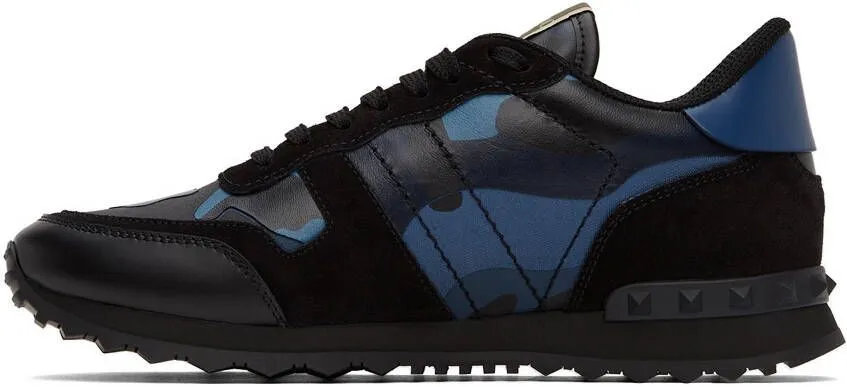 Valentino Garavani Blue & Black Camo Rockrunner Sneakers