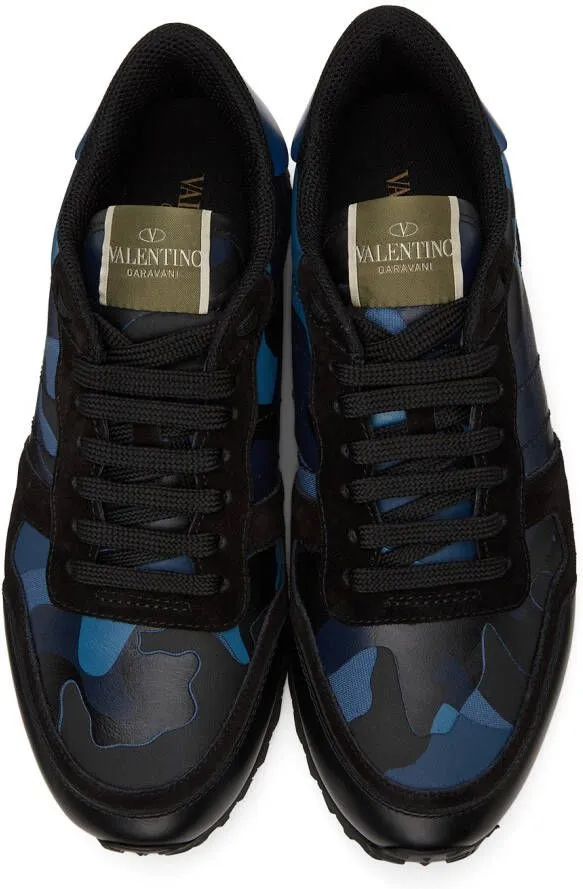 Valentino Garavani Blue & Black Camo Rockrunner Sneakers