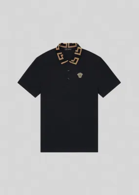 VERSACE GRECA COLLAR POLO SHIRT,Black