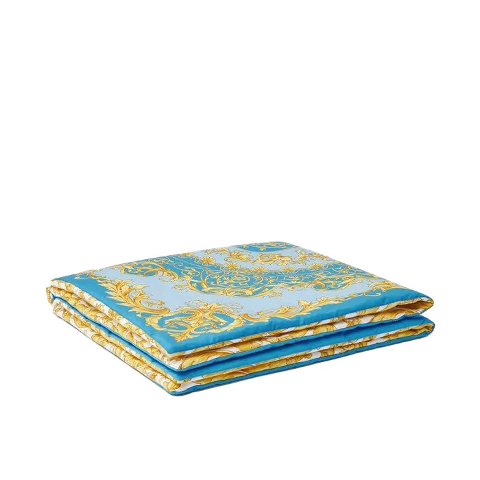 Versace Outdoor Blanket Barocco Light Blue Gold white