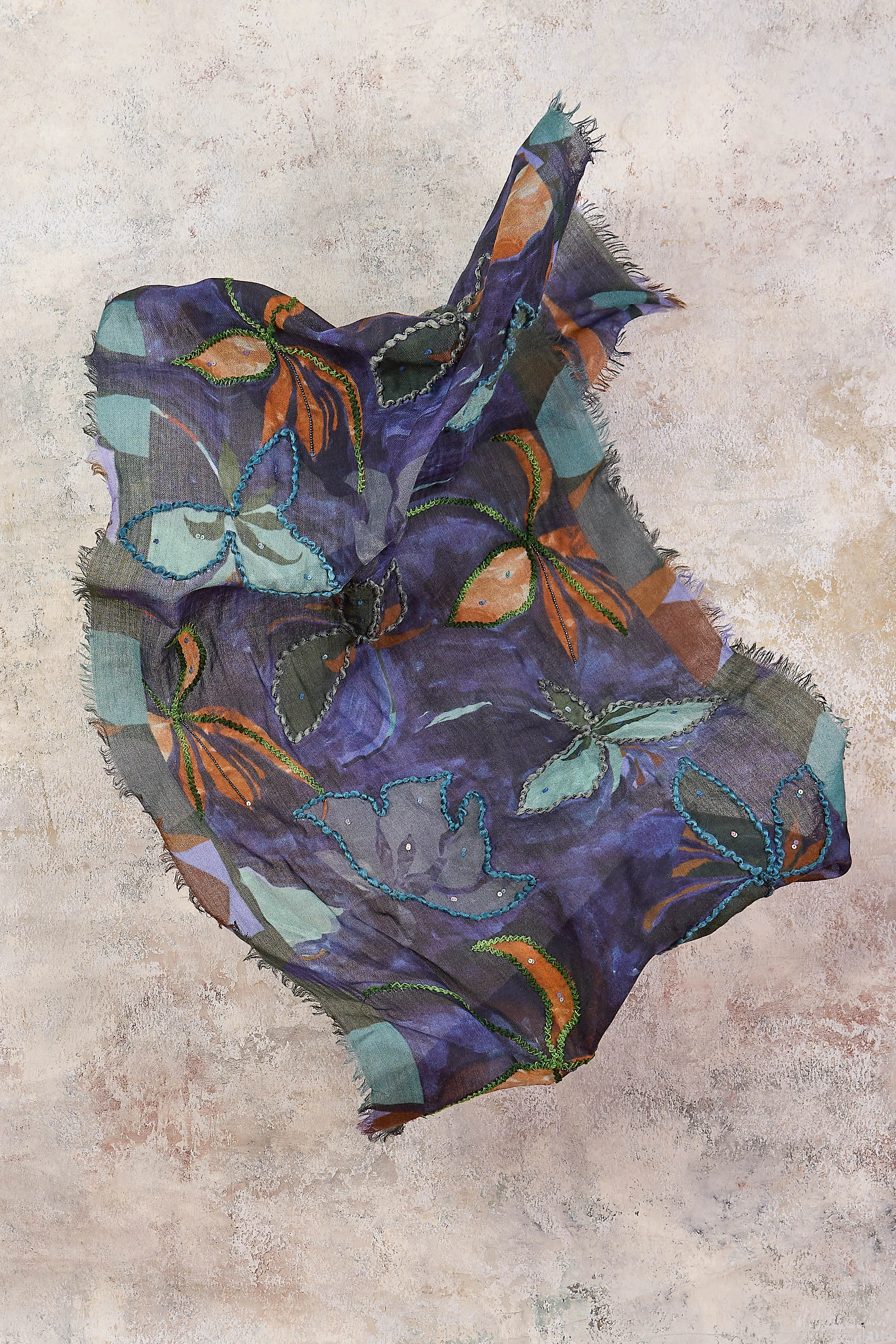 Viola Floral Embroidered Wool Scarf