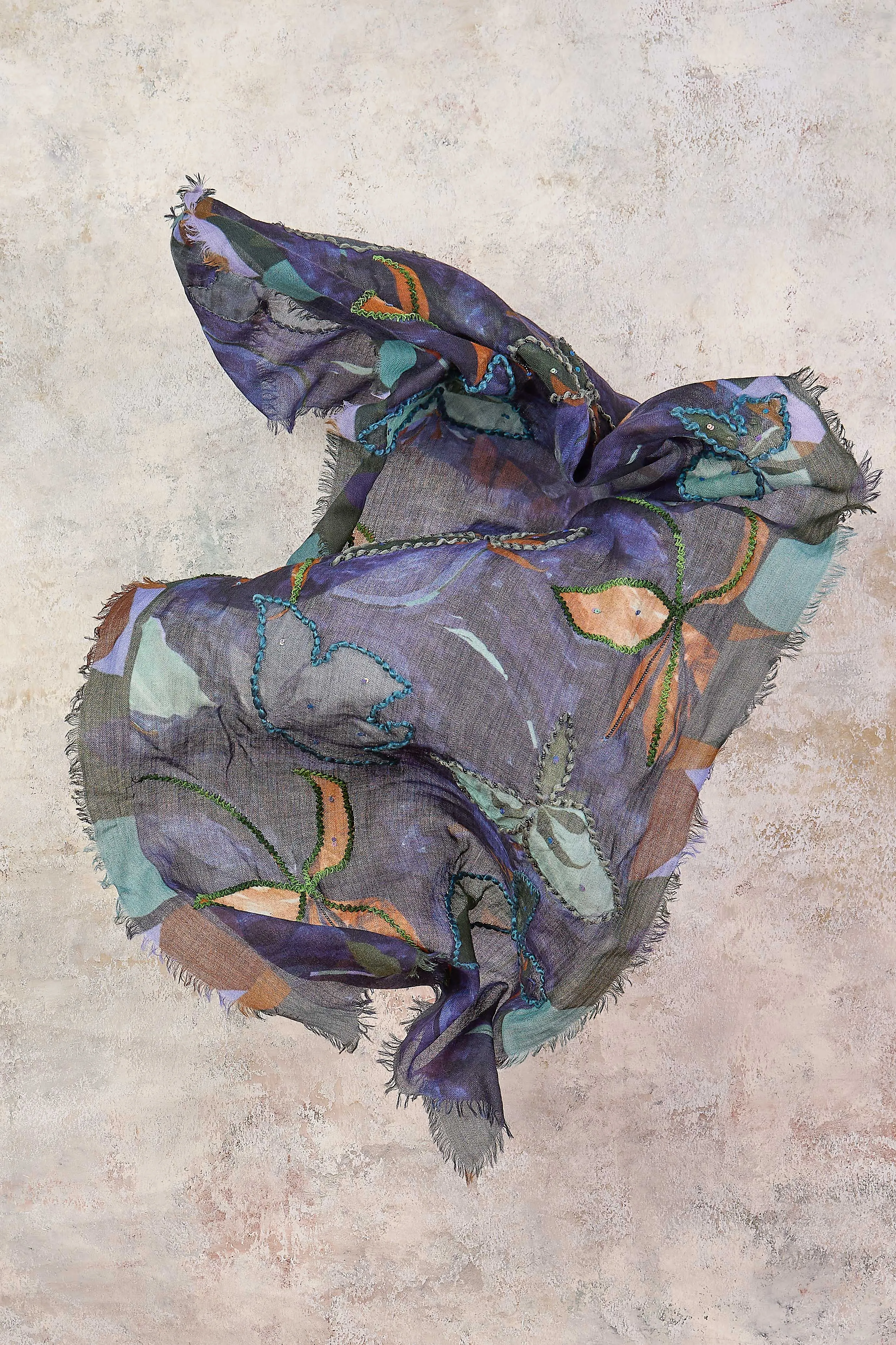 Viola Floral Embroidered Wool Scarf