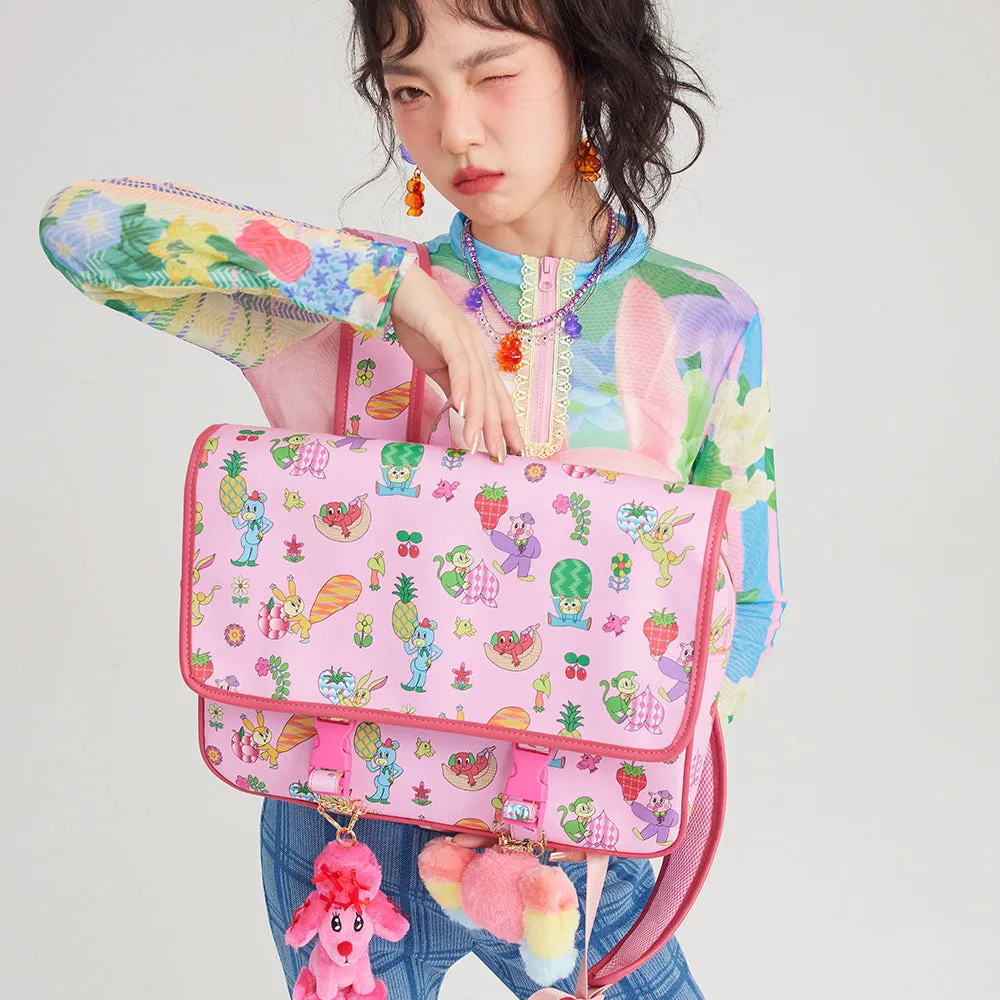 Women's Cartoon Printed Buckles Quadrate Backpack