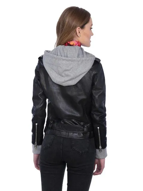 Women's Debbie Hooded Leather Biker Jacket