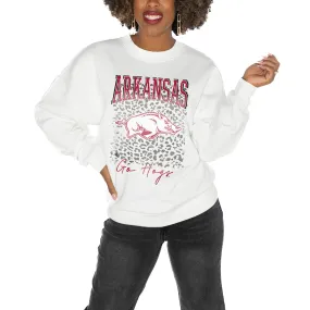 Women's Gameday Couture White Arkansas Razorbacks Drop Shoulder Fleece Drop Pullover Sweatshirt