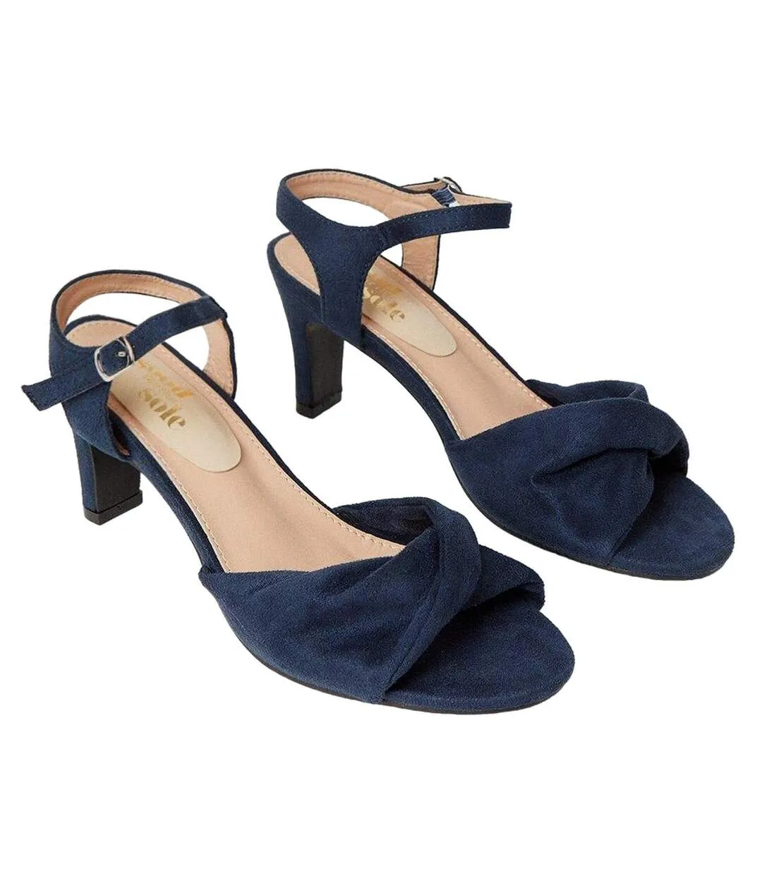 Womens/ladies trisha two part wide heeled sandals navy Good For The Sole