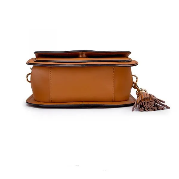 Women tassel saddle bag in genuine leather