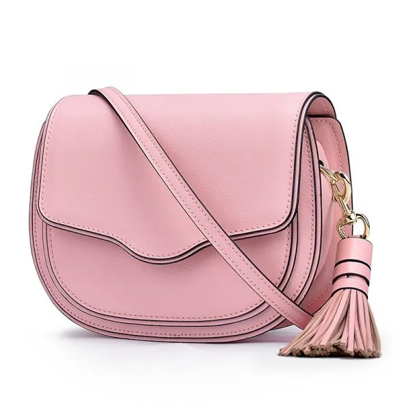 Women tassel saddle bag in genuine leather