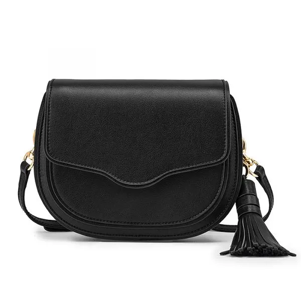 Women tassel saddle bag in genuine leather