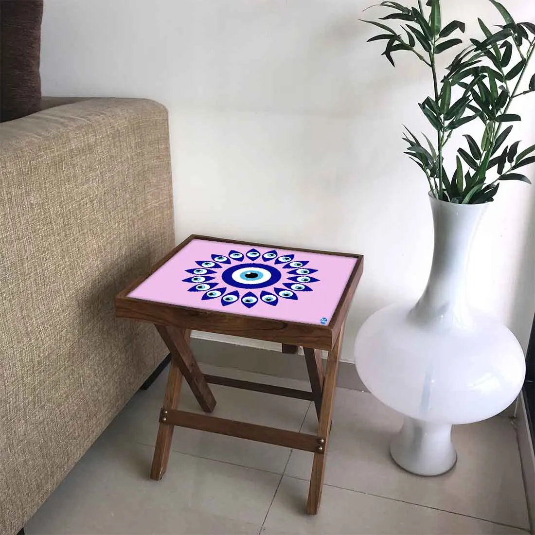 Wooden Folding Side Table for Bedroom Sofa - Evil Eye Protector