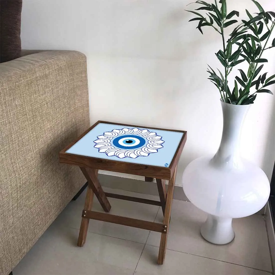 Wooden Folding Side Table for Bedroom Sofa - Evil Eye Protector