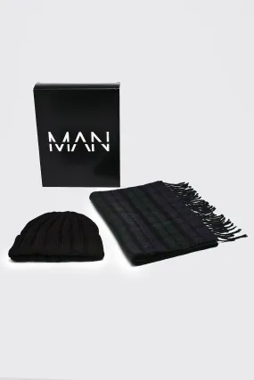 Woven Scarf And Beanie Set with Gift Box